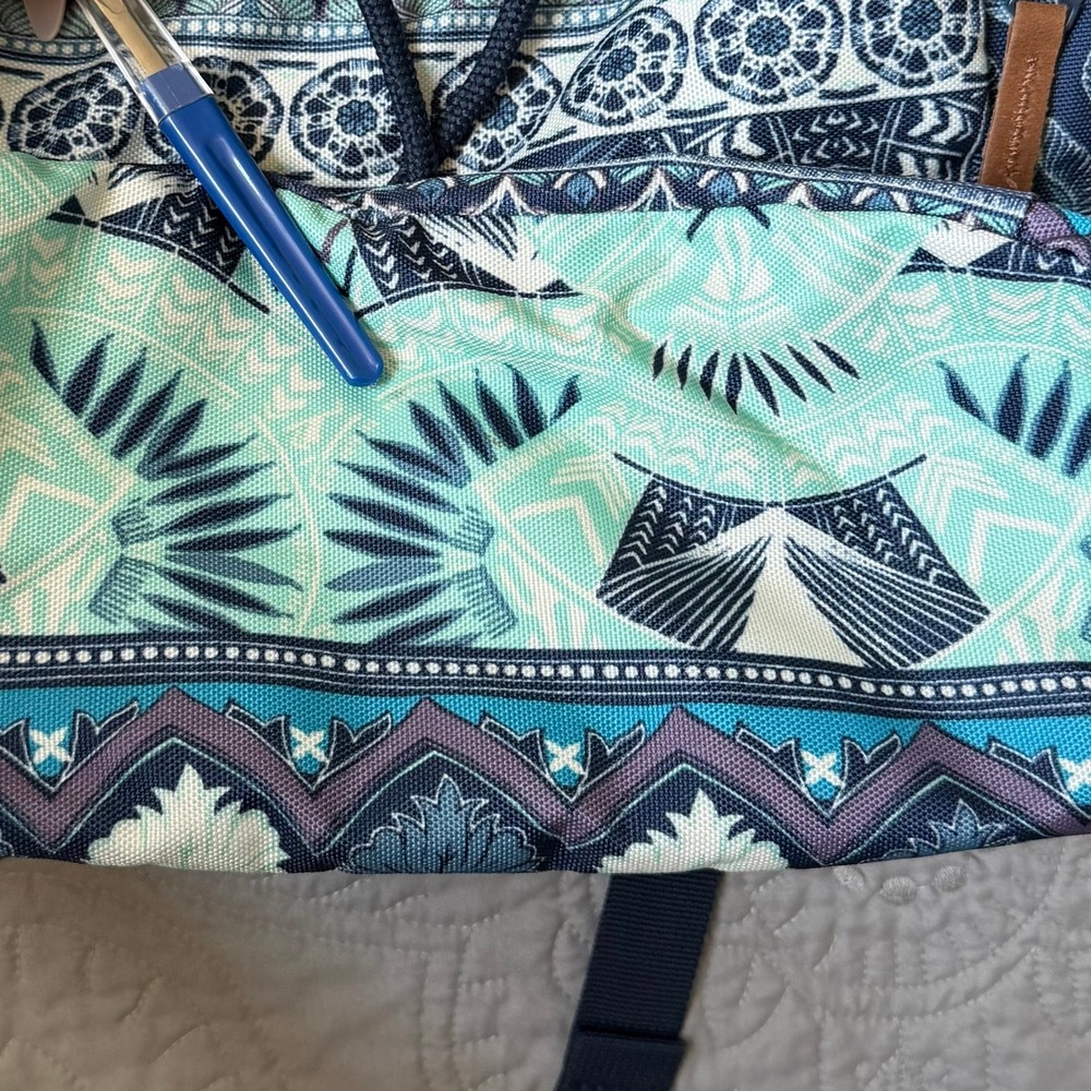 Roxy Free for Sun Student Backpack Blue Boho Geometric Print Canvas Totebag - Picture 10 of 16